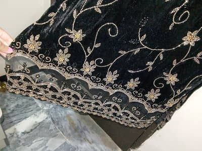 cutdana full black dress heavy cutdana work long shirt with shawl