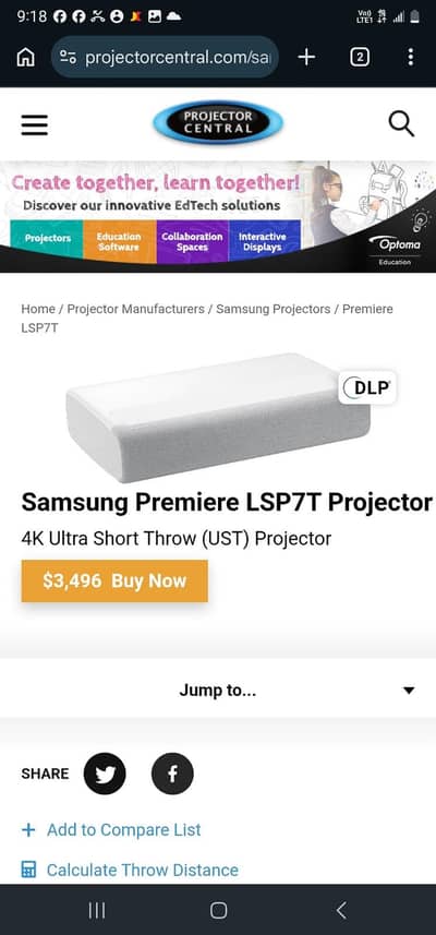 brand new samsung lsp7t  laser tv  projector 03222800205 sony epson