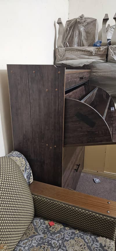 Wooden Storage Cabinet / Shoe Rack – Dark Brown, 4 Drawers
