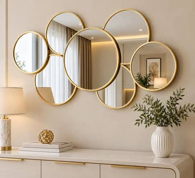Luxury Golden Round Wall Mirror – Modern Decorative Design
