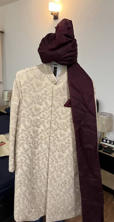 Embroidered Sherwani with Qulla and Inner Suit
