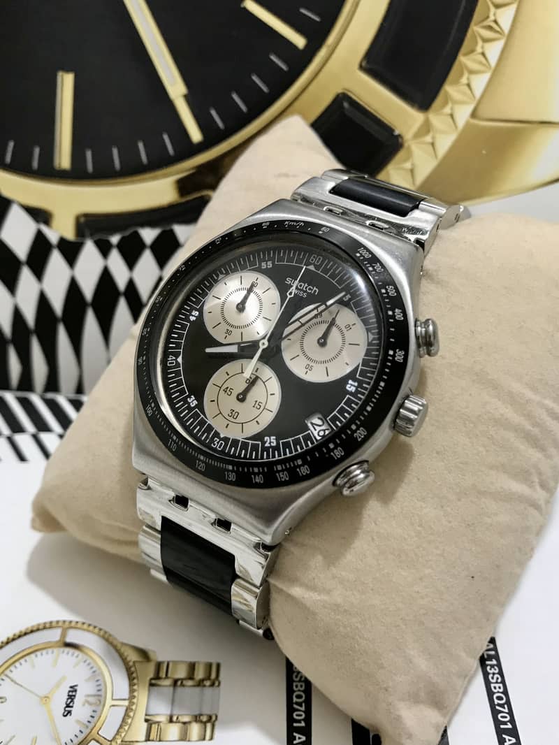 SWATCH-BLACK TWO TONE-SWISS MADE-ORIGINAL-GOOD CONDITION WATCH ...