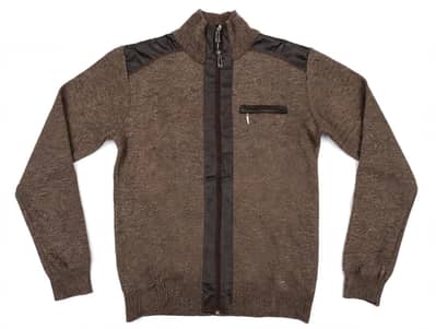 Leonardo gavino brown zip sweater size m - wool & Leather
