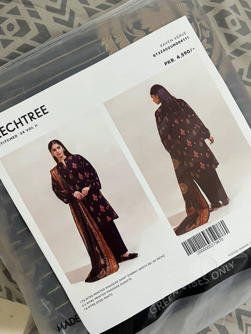 beautiful khaddar black beechtree dress {unstich) 3 piece - Eastern ...
