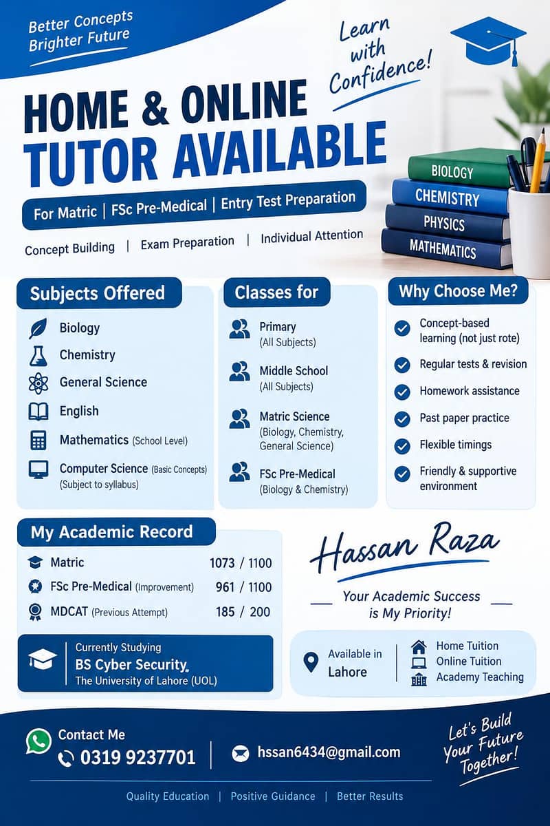 Home & Online Tutor Available - Tuitions & Academies - 1120917835