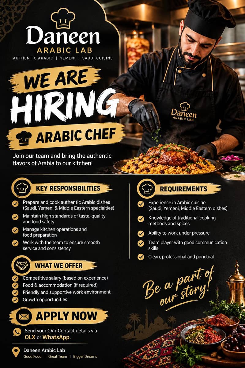 Arabic Chef Required – Shawaya, Mandi & shawarmas - Restaurants ...