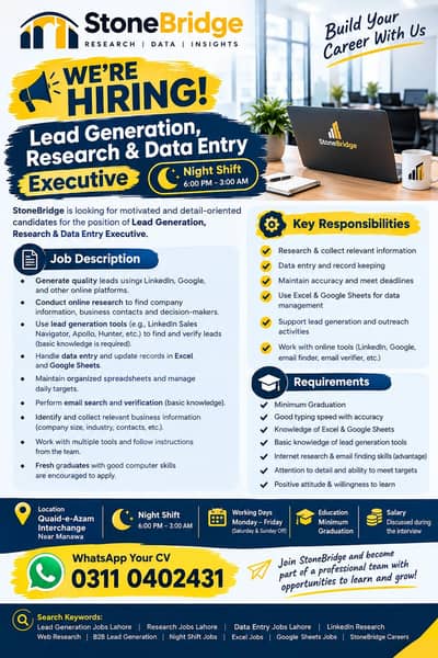 Lead Generation, Research & Data Entry Executive – Night Shift