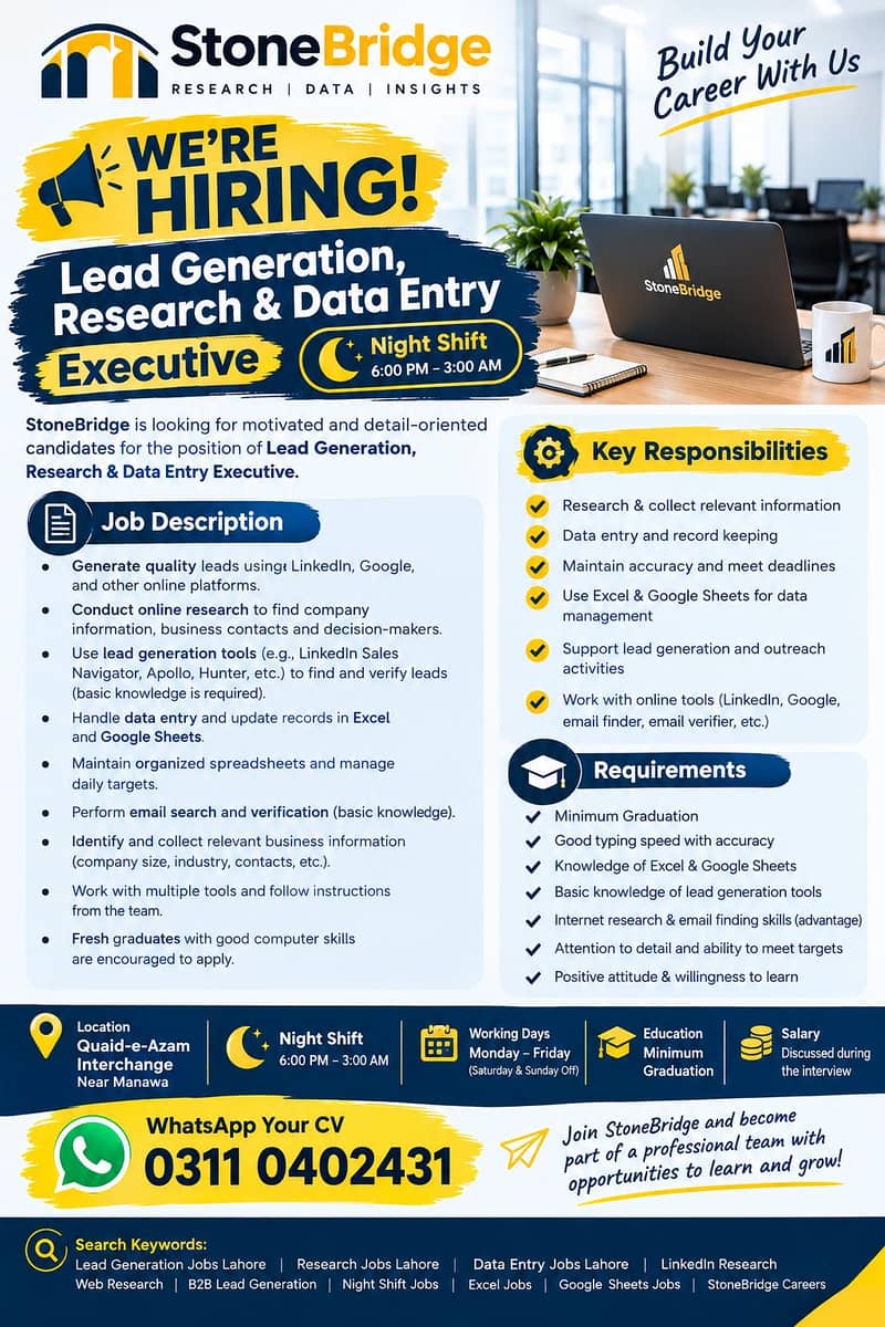 Lead Generation, Research & Data Entry Executive – Night Shift 0