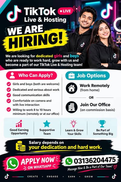 Hiring for TikTok live and Hosting | Remotely job