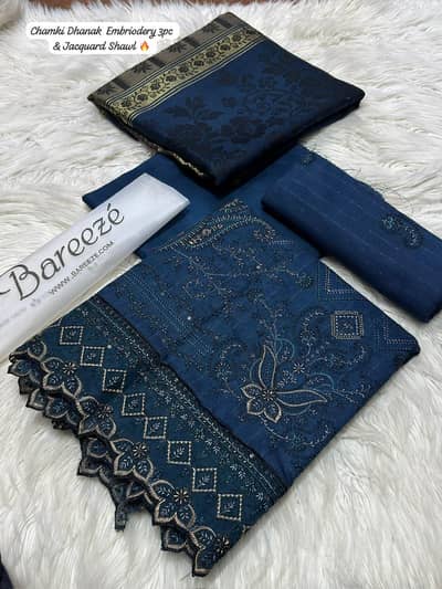 Bareeze Chamki Dhanak 3pc Suit Jacquard Shawl