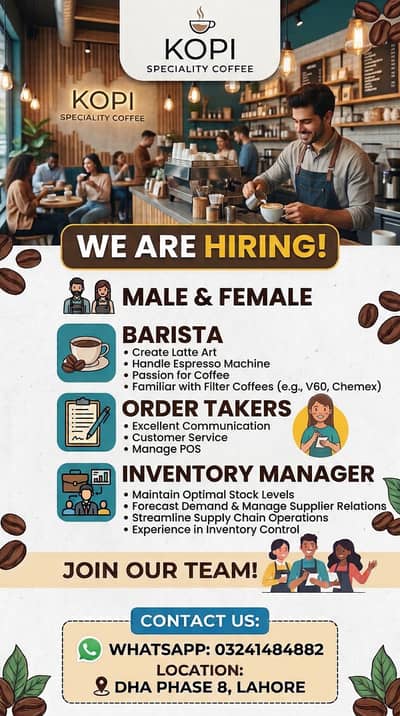 Barista's/ Order taker's/ Inventory Manager