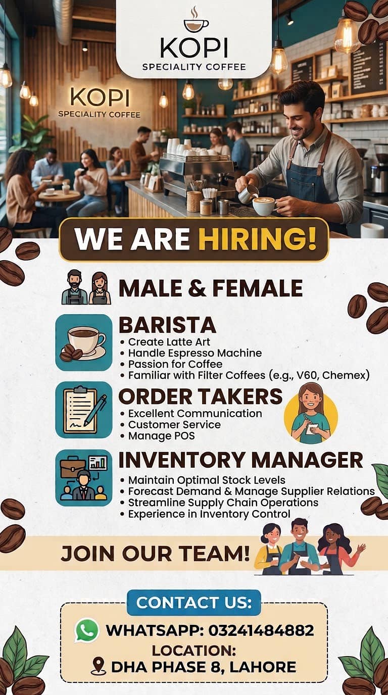 Barista's/ Order taker's/ Inventory Manager - Restaurants & Hospitality ...