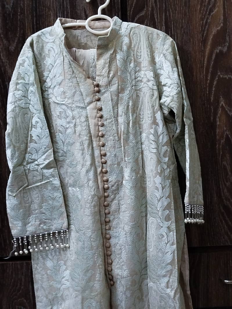 Cotton thread work shirt with grip trouser and dupatta - Eastern ...