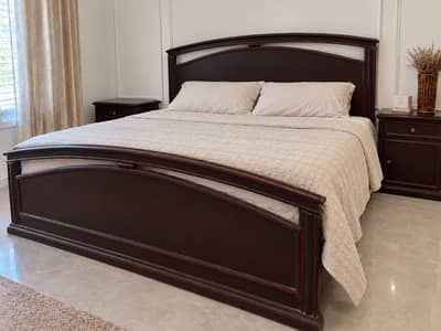 SOLID WOOD KING BED WITH SIDE TABLES