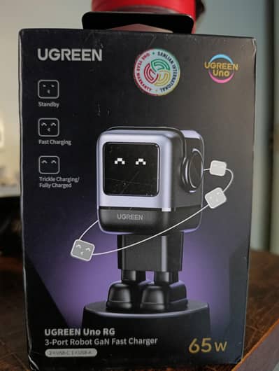 UGREEN 25685B UNO RG 3-PORT 65W ROBOT GAN FAST CHARGER (pin pack)