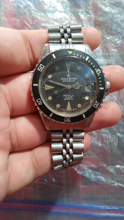 Vintage Geneva Aquastar Atoll 200M Diving Quartz Watch for Men