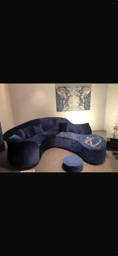 c shape velvet blue sofa