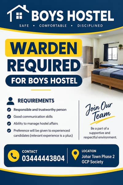 Hostel Warden Required For Boys Hostel