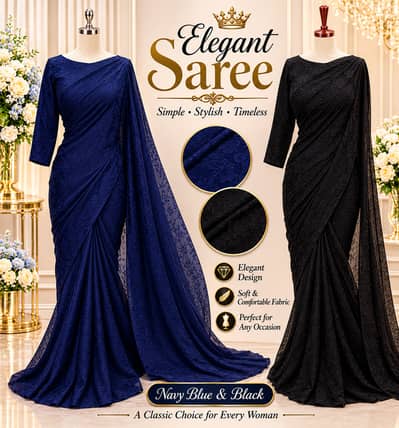 Elegant Black & Navy Blue Women’s saree  – 2 Dresses
