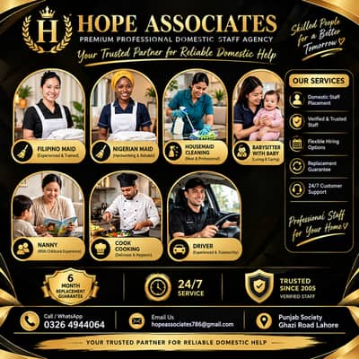 Maid, Nanny, Babysitter, Cook & Driver Services
