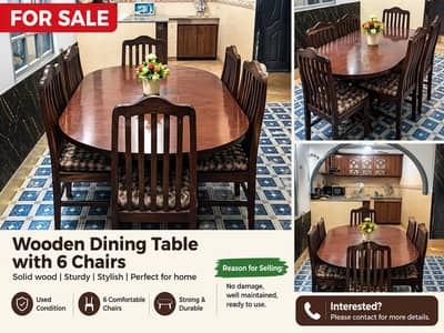 wooden Dinning table with 6 chairs and cushions