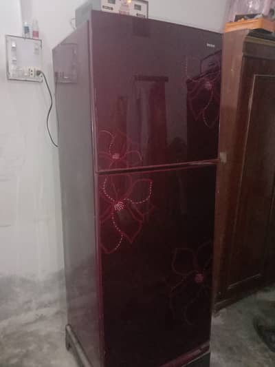 Fridge, red colour, glass door
