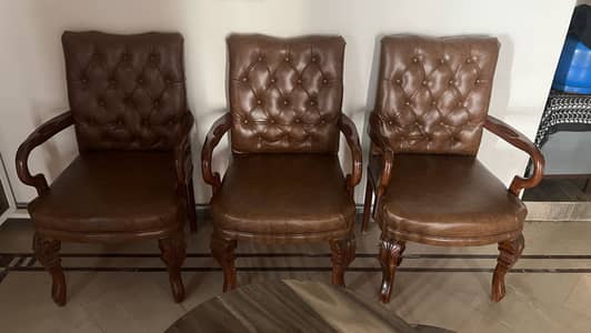 Solid Wood, Pair of 3 Dinning or Guest Chairs for Sale