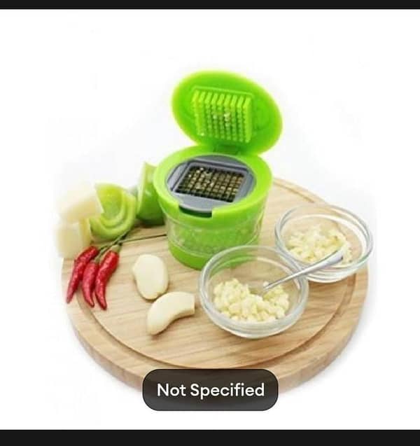 T  1 piece garlic chopper , garlic slicer or cutter , mini garlic press with stainless steel blades and inbuilt clear plastic tray - green