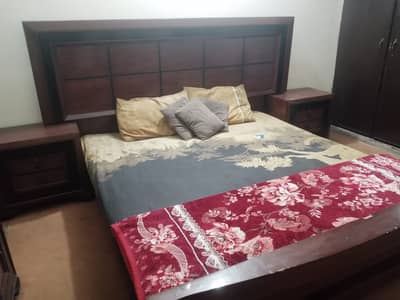 Double Bed with 2 Matching Side Tables – Dark Brown