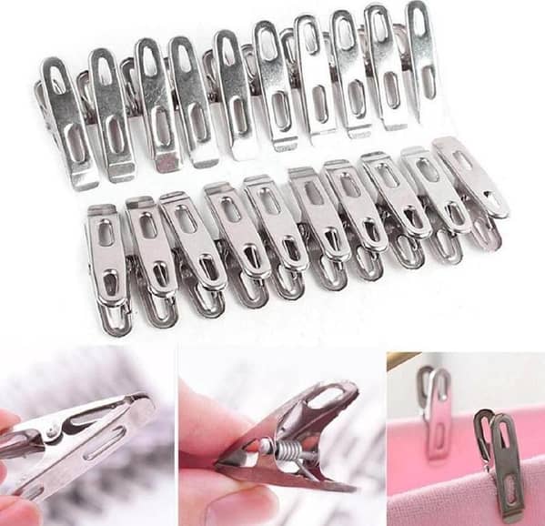 T  20Pcs Windproof Laundry Clamps Stainless Steel Towel Clothes Socks Clip Hanging Clothespin Metal Clip Set Household Storage