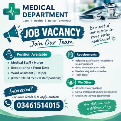 we are hirring male and female staff Global wellness Impowerment okara