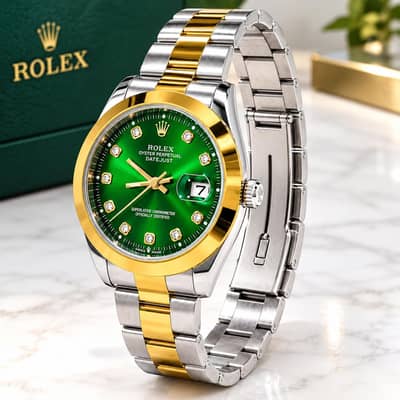 Rolex Style Green Dial Gold Silver Luxury Watch for Men