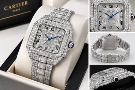 Luxury Silver Diamond Style Watch for Men – Blue Hands