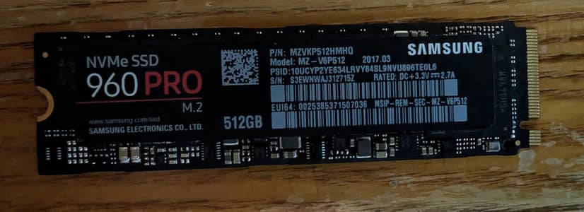 Samsung NVMe M. 2 SSD 960 Pro 512 GB 96% Health