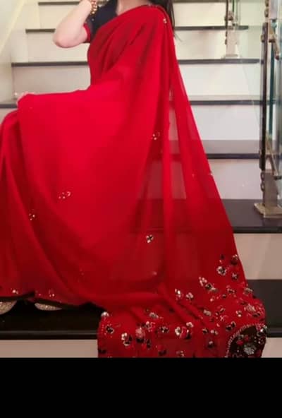 red chiffon saree