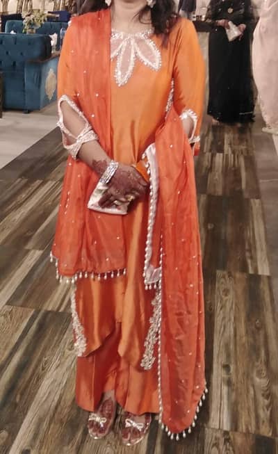 Beautiful Orange Bridal/Party Wear Dress with Silver Embroidery