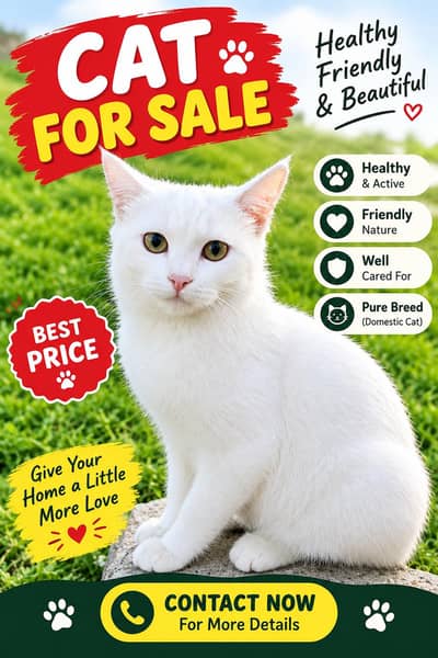 Pure White Female Cat - Healthy &  Active
