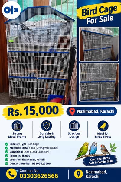 Large Multi-Level Bird Cage - For Sale