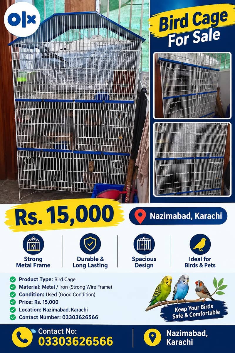 Large Multi-Level Bird Cage - For Sale - Cages, Crates & Doors - 1120904830