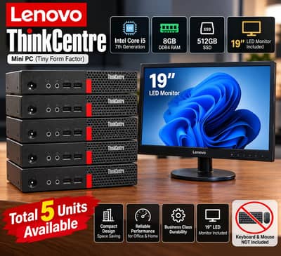 Lenovo ThinkCentre Mini PC i5 7th Gen 8GB RAM 512GB SSD + 19" LED