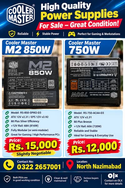 CoolerMaster 850W & 750W Power Supply For Sale