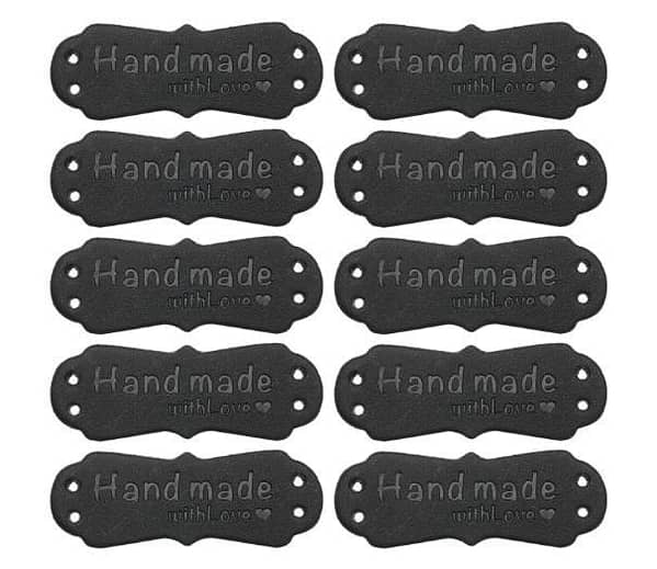 10 Pcs Handmade Leather Labels Sew on Embossed Heart Tags for DIY Clothes Bags Shoes Hats Black R5495