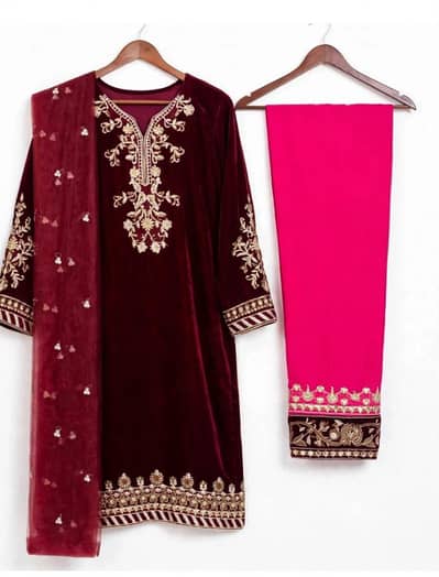 Winter special -maroon velvet 3piece fancy suit