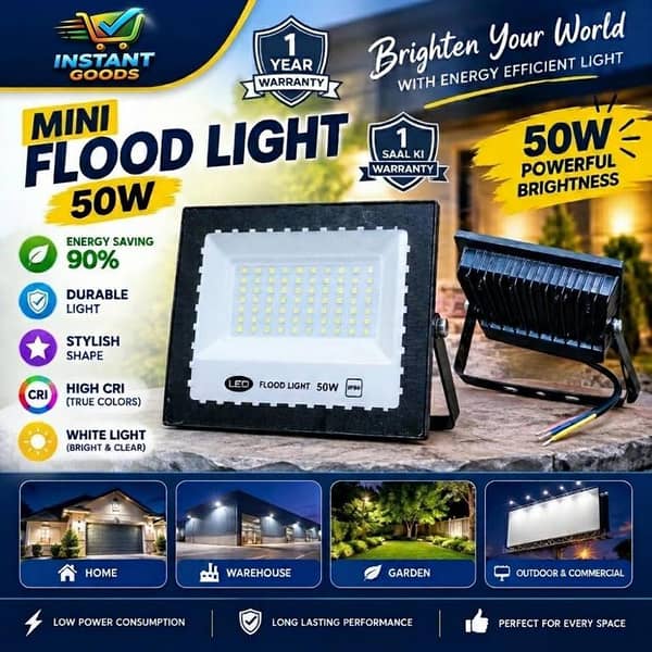 50W Mini LED Flood Light Outdoor IP66 Waterproof - Super Bright White Light (1 Year Warranty)