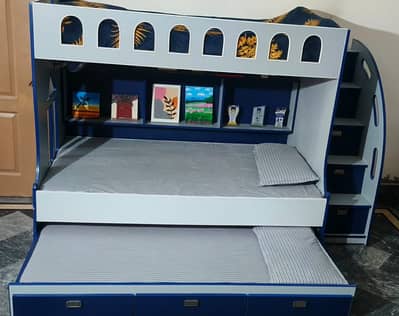 Premium Bunk Bed with Pull-Out Trundle & Storage Stairs  (2 Mattres