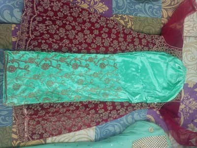 Beautiful Maroon & Mint Green Embroidered Formal Dress – Small Size