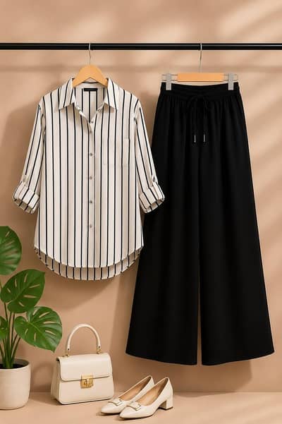 Stripe Shirt and Palazzo 2pc Dress for Women - Winter Collection