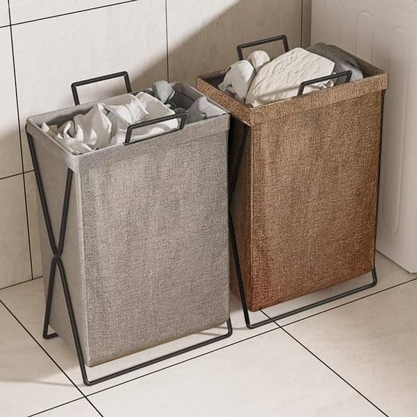 Colorful Decorative Hamper Laundry Basket Dirty Clothes Toy Storage Basket on Metal Stand
