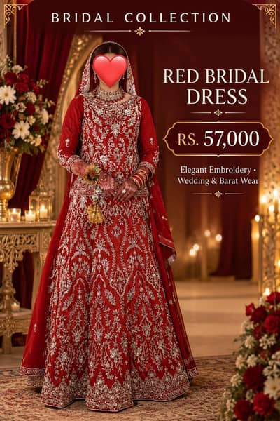 Beautiful Red Bridal Dress with Heavy Silver Embroidery