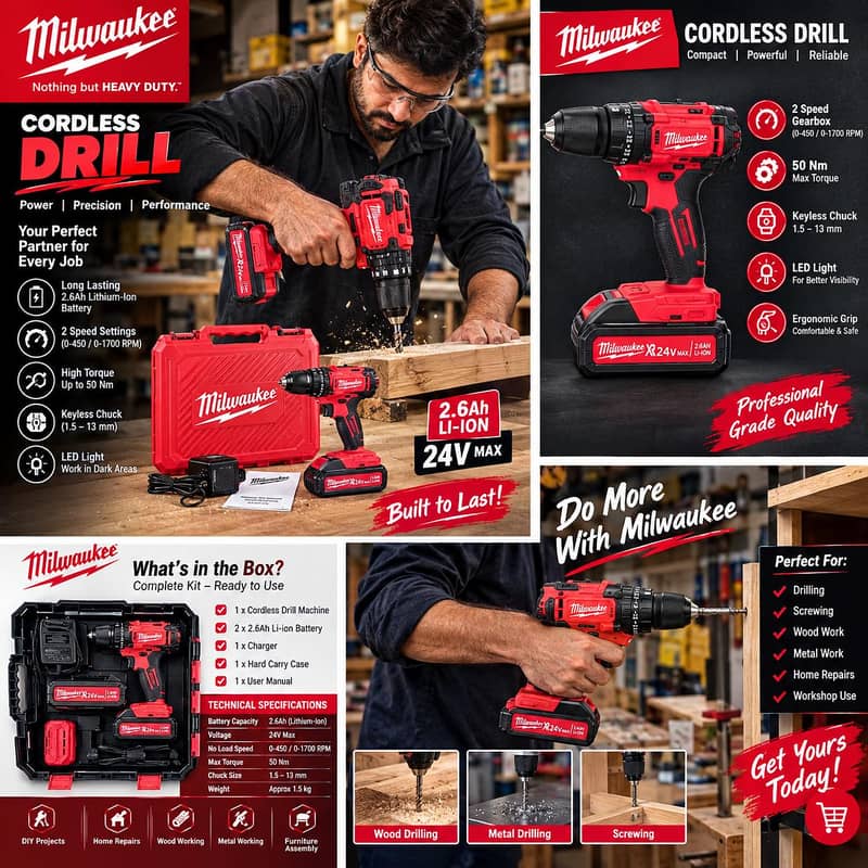 Milwaukee Cordless Drill Machine 1